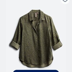Leopard Print Button Down Shirt - Olive Green